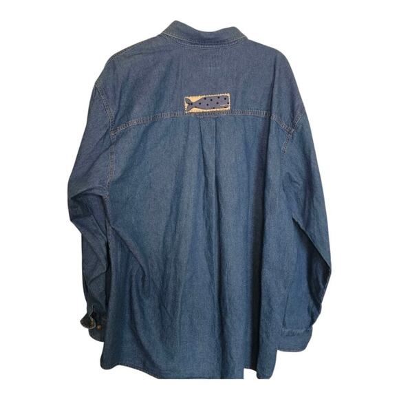 Noah’s Ark Blue Tan Denim XXL long sleeved button down shirt - Picture 2 of 5
